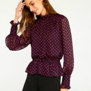 Ann Taylor Black and Pink Polka Dot Blouse